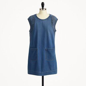 Pilcro by Anthropologie Ruched-Sleeve Denim Mini Dress Womens Size 4 NEW